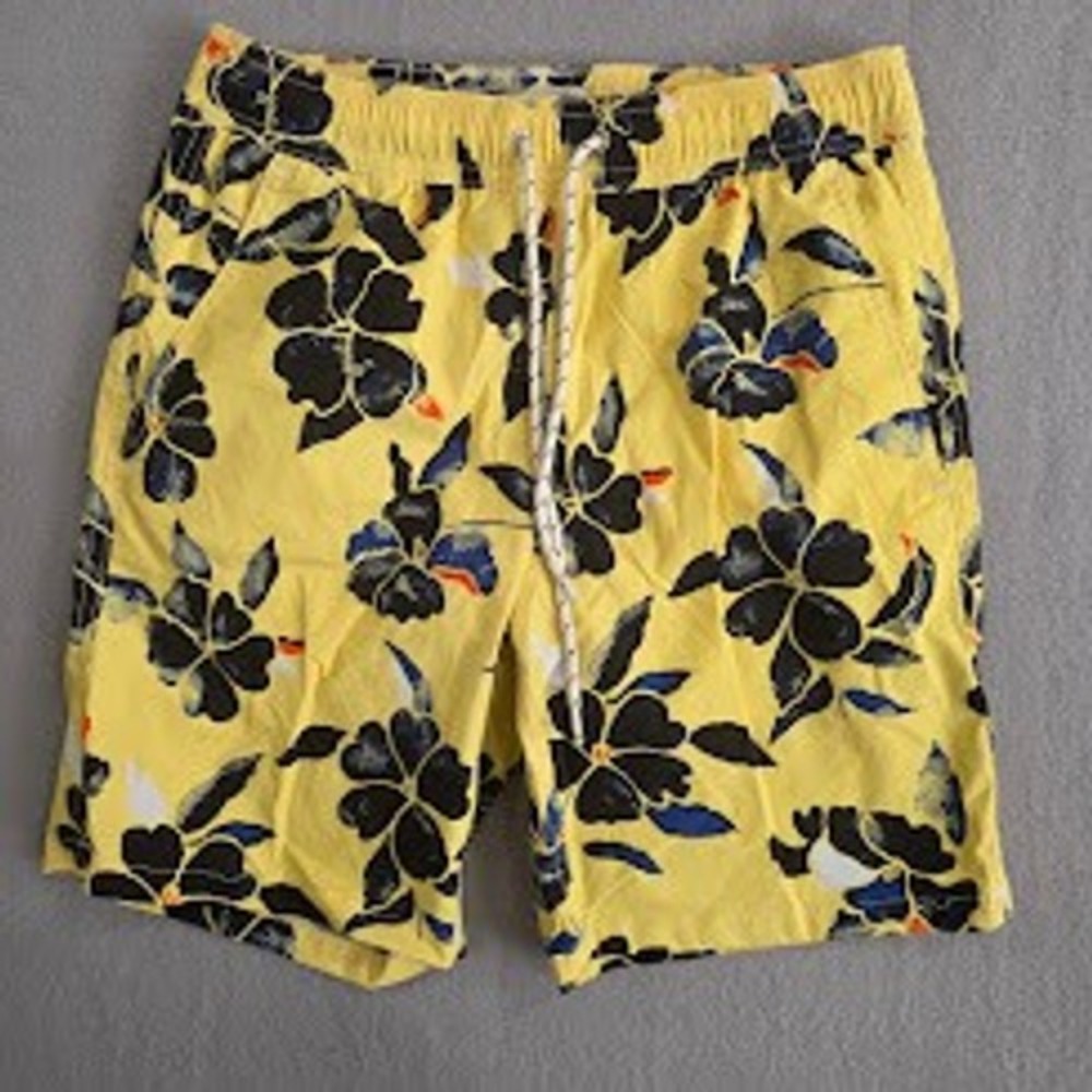 J.Crew Mens Yellow Hibiscus Floral Swim Trunks Shorts XS Tropical Beach Surf